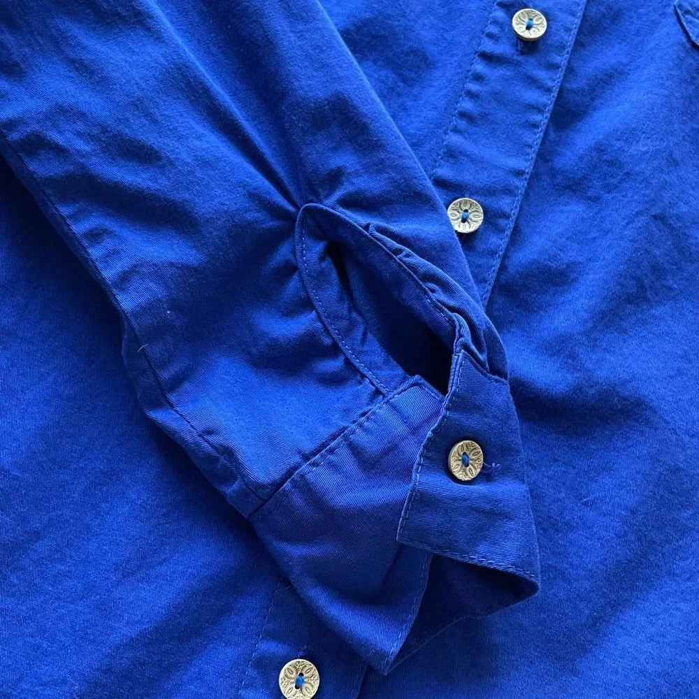 4/$25 Drawstrings of Malibu Long Sleeve Blue Cotton Shirt Travel Wear‎ Women S